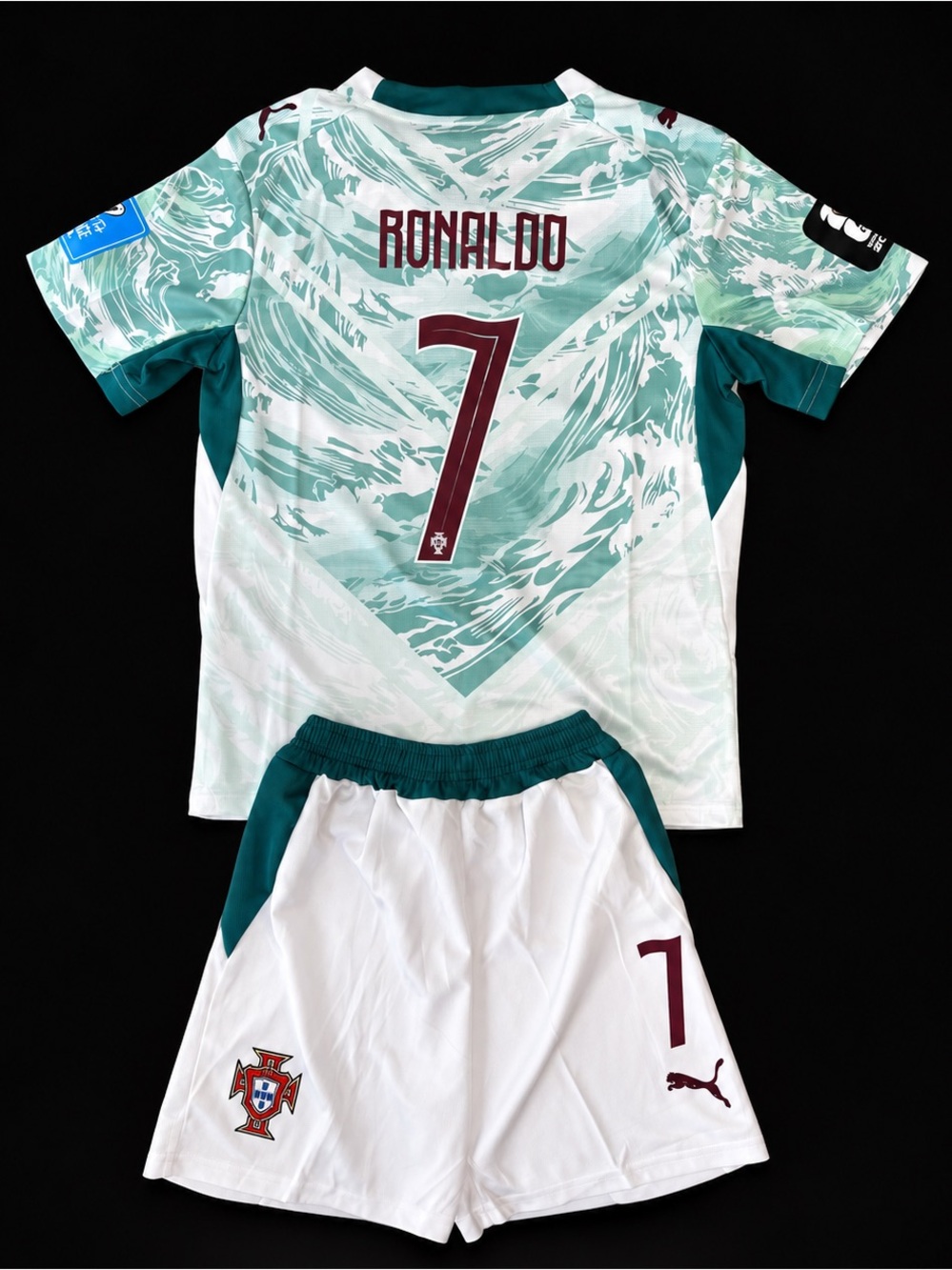 2026 Cristiano Ronaldo #7 Portugal Puma Kids Jersey & Shorts Set away